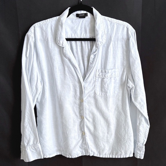 J.Crew S Womens White Linen Cotton Pajama Set Long Sleeve Top Shorts - Picture 3 of 10